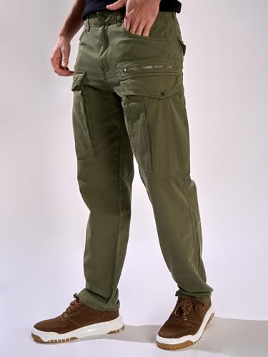 Image of INKAST Men Brown Cargo Trousers with Zip Detail