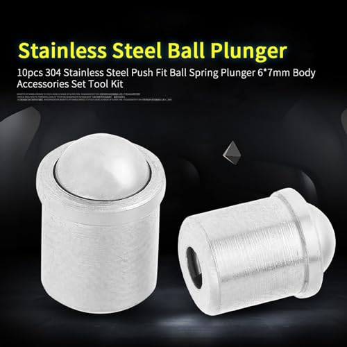 Culnflun Kugelfederstößel, 10 Stück 304 Edelstahl Kugelstößel Plunger 6 x 7 mm Spring Plunger Ball Push Fit Federnde Druckstücke Zum Einpressen Körperzubehör-Set Werkzeugset