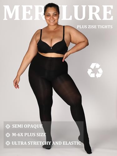 MERYLURE Ultra Plus Size Tights for Women Up To 6x, Semi Opaque Control Top Nylon Pantyhose,High Waist Fashion Stockings2