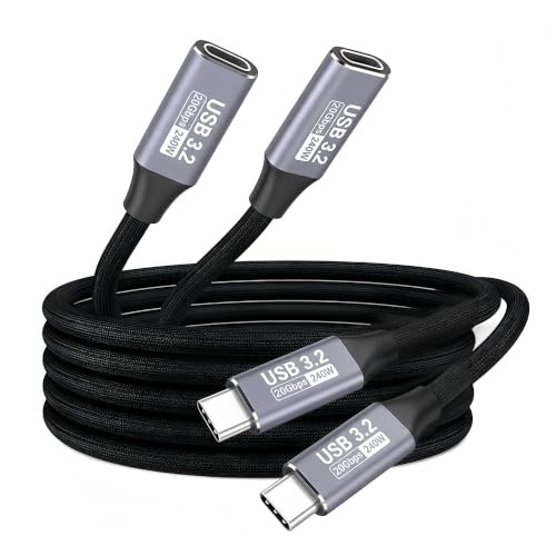 basecolors 2 Pack USB C Extension Cable (20Gbps/240W/4K@60Hz/5Ft), USB 3.2 Gen 2,Usbc Extension Cable Compatible with iPhone 17 16 15,Pixel PSVR2, MacBook, Docking Station, Monitor, eGPU, SSD