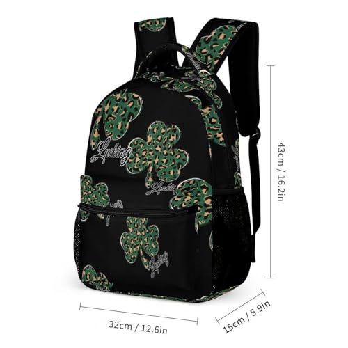 Lucking Clovers Leopards Print Travel Backpack Lunch Box Pencil Case 3Pcs Set for Men Women Office Outing University2