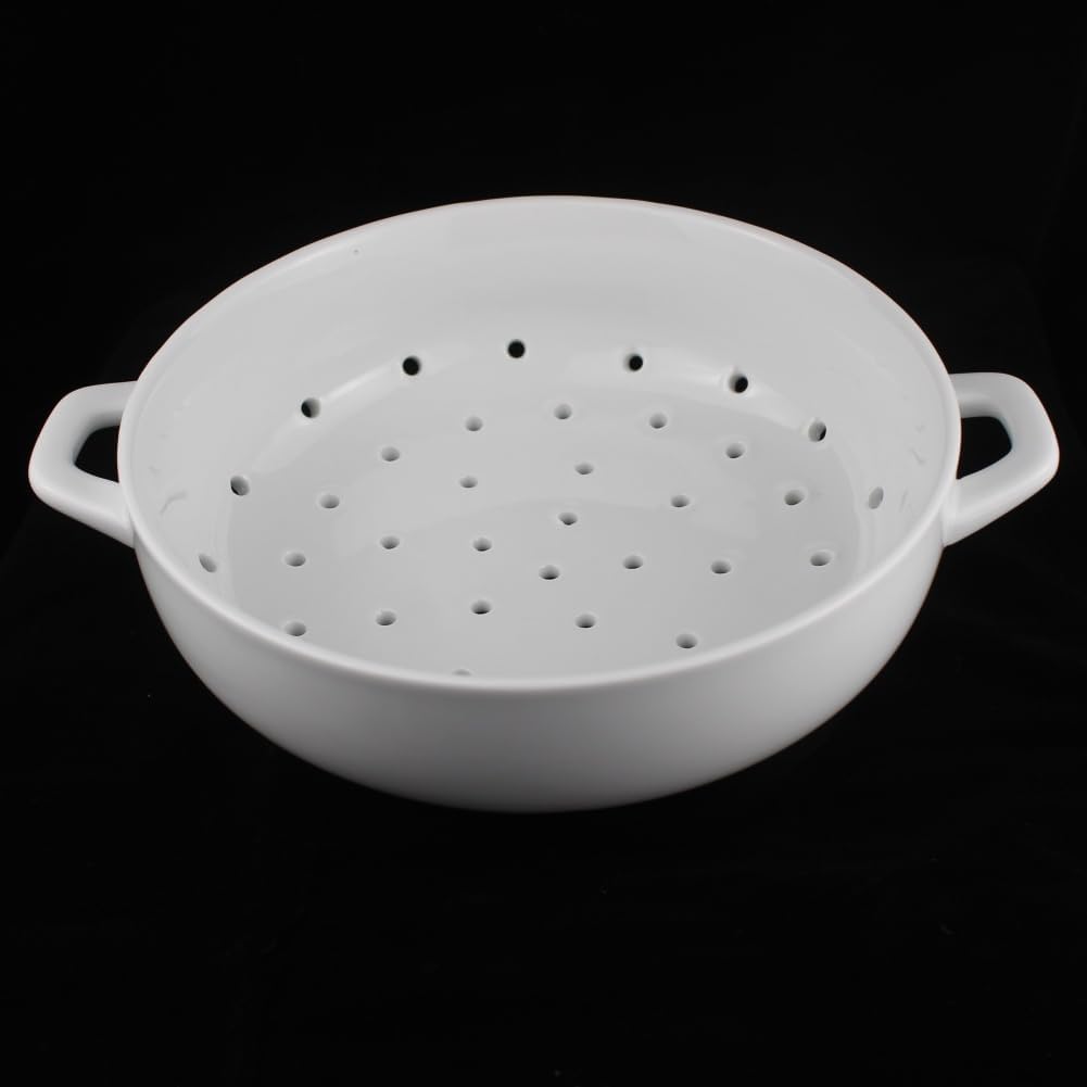 Ceramic Porcelain Colander Kitchen Strainer Bowl for Vegetable Fruit Kitchen Tool,White,With handle,8×2.6 Inch,Pack of 1