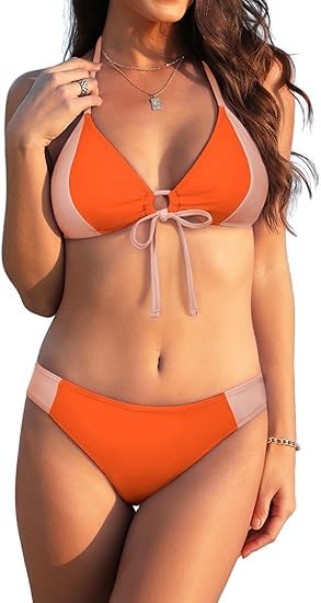 Women's Bikini Set Swimwear | Halter Neck Two-Piece Swimsuit | Tie-Up Triangle Bikini Top & Mid-Rise Bottom | Stretchable Nylon Beachwear-image-37