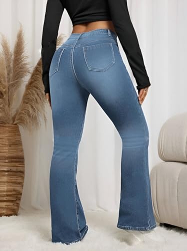 Image of Ben Martin Women's High Waist Jeans || Flared Bell Bottom Bootcut Pants || Wide Leg Stretch Denim - Perfect for Travel, Party & Everyday Use - Sizes 26-40 (2)