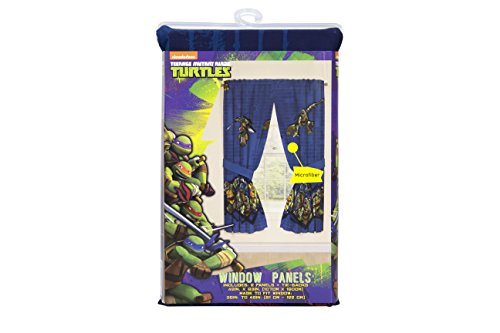 Nickelodeon Teenage Mutant Ninja Turtles 'Mean Green' Blue Curtains/Drapes 4 Piece Set (2 Panels, 2 Tiebacks) #TOP2