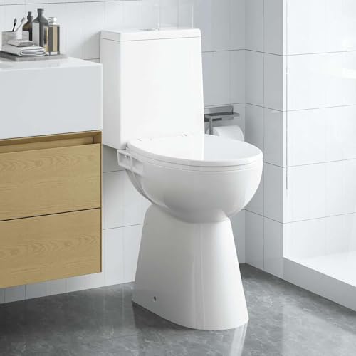 Homgoday Inodoro sin brida 7 cm altura extra cierre lento cerámica blanca