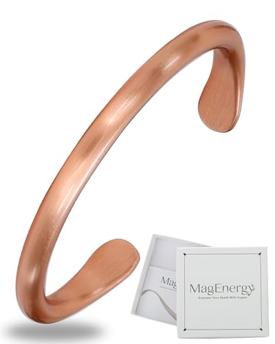 MagEnergy Bracelet en cuivre pour homme et femme, 100 % pur cuivre, brut, solide et non revêtu, fait à la main, bracelet tibétain intemporel, taille unique, Cuivre,...