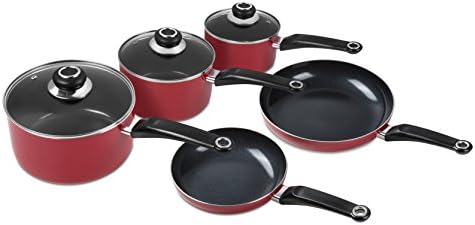Morphy Richards Equip 14 Piece Cookware Set (3 Pots+ 2 Saucepans + 9 Utensils), Red, Aluminium