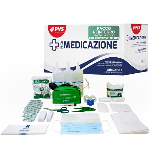 REMEDIA ONE - Pacco Reintegro Cassetta Pronto Soccorso Allegato 1 DM 388/03 - Kit Primo Soccorso Completo per Armadietto Aziendale CE con Sfigmomanometro