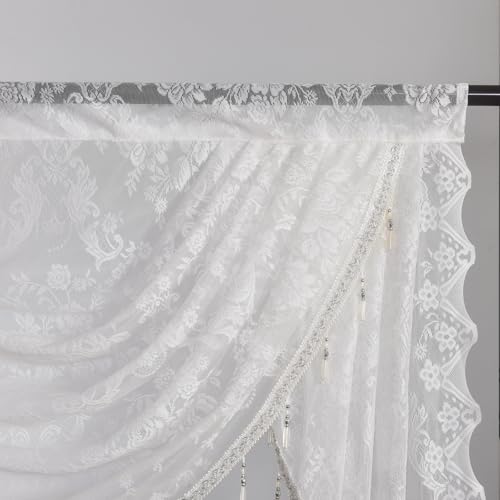 Cenefa floral vintage de encaje con cuentas para ventanas de dormitorio 5