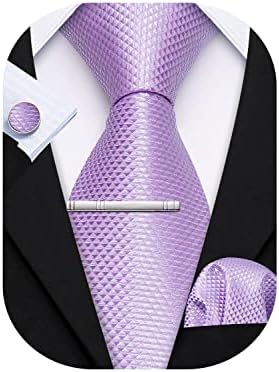 Barry.Wang Men Tie Set Pure Color Necktie Handkerchief Cufflink Silk Exquiste Party Classic Anniversaries