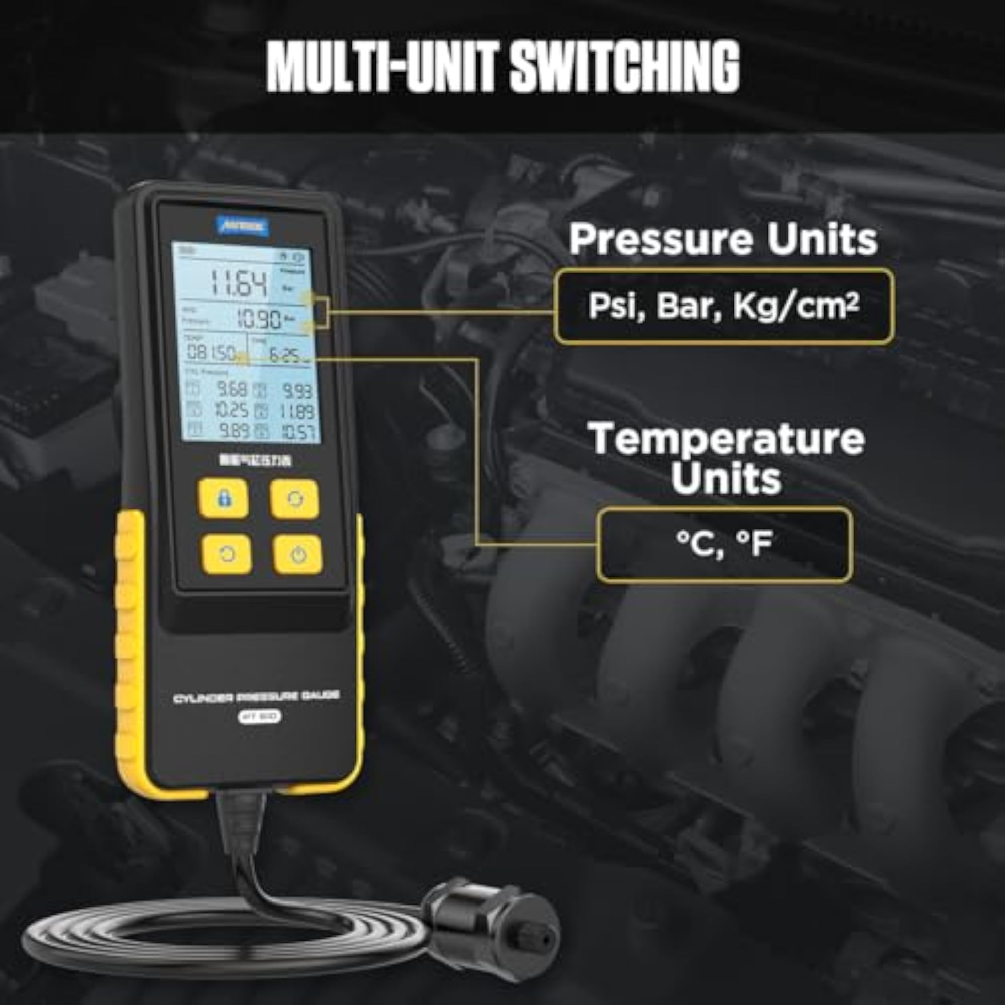 Petrol Engine Cylinder Compression Tester Kit with Digital Gauge