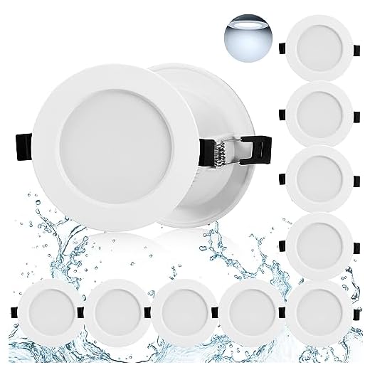 Gr4tec LED infälld spotlight 230 V platt IP44, 10 x 5 W LED takstrålkastare kall vit 6000 K, LED-spotlights installationsdiameter φ75 mm, AC 85–265 V 310 lm, LED-spotlights badrum, takspotlights LED för kök