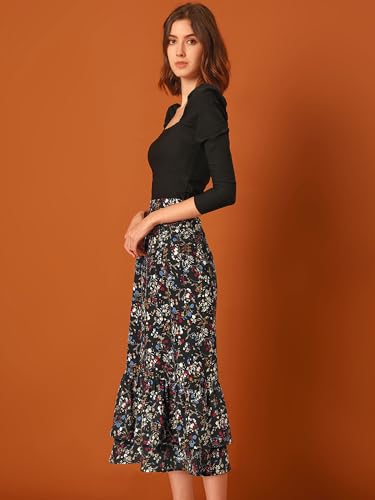 Image of Allegra K Women's Printed Skirt 2025 Weekend Trendy Summer Chiffon Ruffle Tiered Flowy Midi Skirts