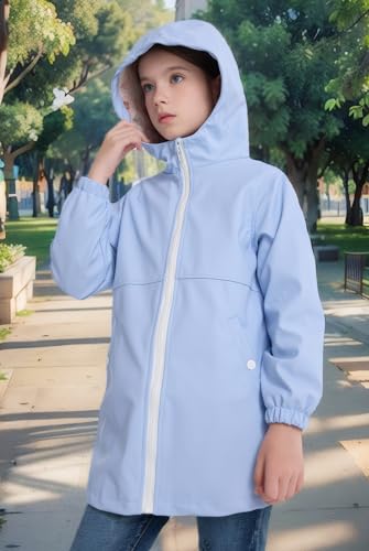 Image of SOLOCOTE Kids Rain Jacket Hooded Lined Rubber RainCoats for Girls Boys Waterproof Windproof Size 5-14Y