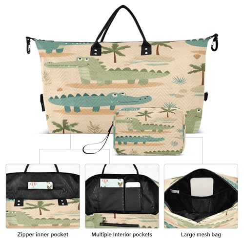 Travel Duffle Bag Weekender Bags Overnight Bag with Toiletry Bag Gym Duffel Bag Alligator Palm Leaf for Travel Business Trips Sport2