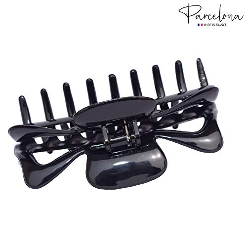 Parcelona French Classic Jumbo Large 5 1/2" Celluloid Acetate No Slip Grip Covered Spring Jaw Hair Claw Clip For Women Durable Styling Volume Hair Accessories Women Strong Hold Girls Hair Claw Clips, Made In France (Solid Black) #TOP2