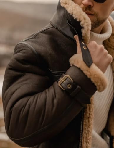 Men’S Brown B3 Shearling Leather Jacket – Real Sheepskin Aviator Coat – Raf Bomber Winter Jacket – Warm Fur Lined Long Pilot Jacket (Uk, Alpha, 5XL, Regular, Regular) - 3