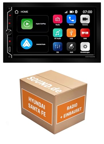 Autoradio Einbaupaket für ESX VMX700DAB kompatibel mit Hy,ai Santa Fe DM | CarPlay Wireless Android Auto Wireless Bluetooth
