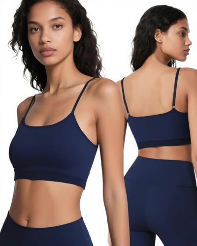 Women Sports Bras Adjustable Spaghetti Strap Bralettes, Scoop Neck Wireless Padded Tank Top Workout Yoga Top Basic Camisole