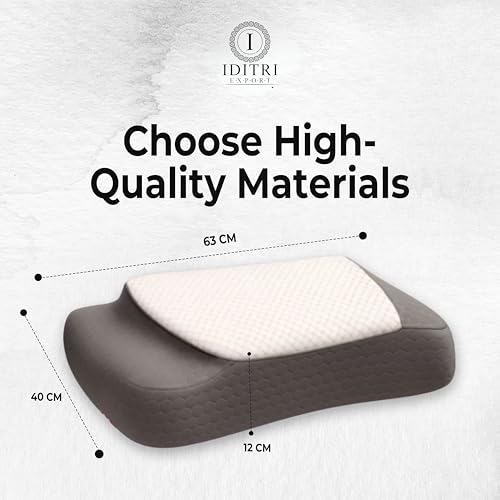 Image of Ergonomic Memory Foam Pillow, 60 x 38 x 15 cm, ARC Neck Support for Shoulder Pain and Stiff Joints, Helps Reduce Snoring and Headache, 3D Air Layer Breathable Mesh Cover, White Grey