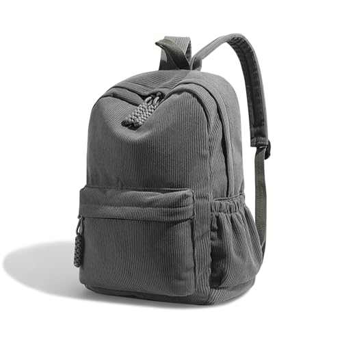 Boziee Unisex Cord Rucksack Daypacks Schulrucksack Damen Rucksäcke Cityrucksack für Schule, Reisen, Arbeit. (Grau)