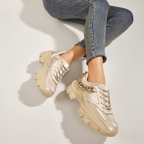 Image of LUCKY STEP Women Chunky Platform Dad Colorblock Casual Lace-Up Walking Sneakers