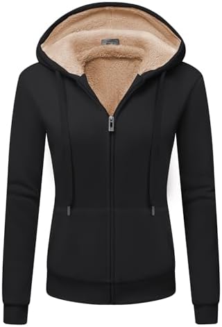 ZITY Sweatjacke Damen mit Kapuze Zipper Hoodie Fleecejacke Gefüttert Warme Winterjacke mit Reißverschluss Sweatshirtjacke Pullover mit Fleecefutter Kapuzenjacke für Herbst Winter C
