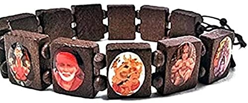 Hindu Gods and Goddess Bracelet From India Yoga Wooden Beads Stretch Rama Krishna Ganesha Durga Saraswati