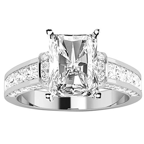 14K White Gold 2 to 6 Carat LAB GROWN DIAMOND Contemporary Channel Set Princess And Pave Round Cut Radiant Cut Diamond Engagement Ring (E-F Color VS1-VS2 Clarity)