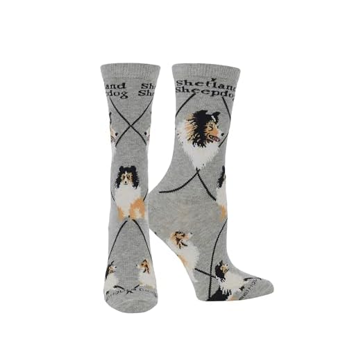 WHD Shetland Sheepdog Crew Socks for Women & Men | Gray, Medium | 1-Pack