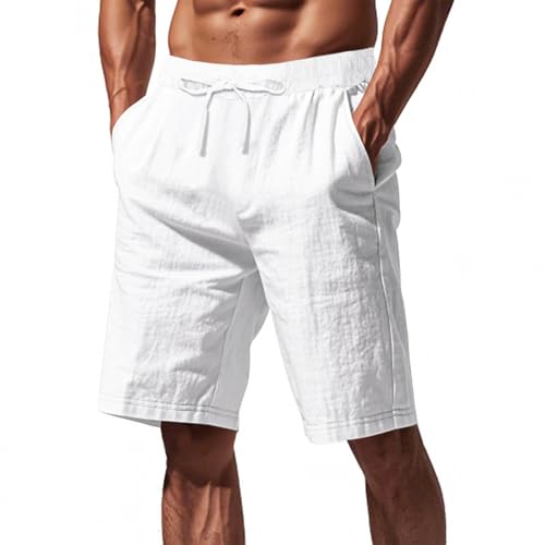 Men Summer Linen Shorts Elastic Waist Drawstring Shorts with Pocket 2025 Casual Fashion Beach Pants Fitness Sweatpant