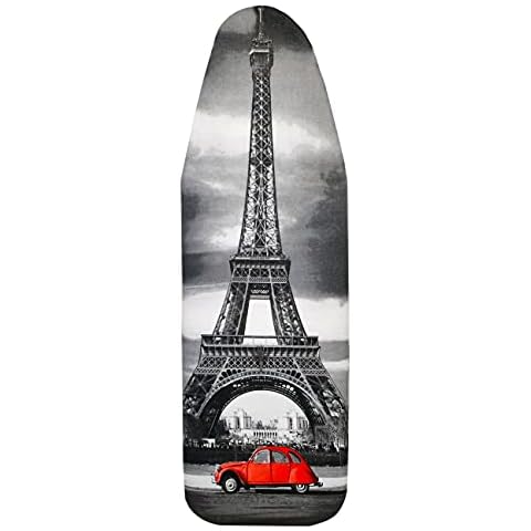 SOFTILLO Cotton Ironing Board Cover with Padding, Paris Large - 148 x 52cm, Designer Covering with Thick, Foam Thermal Layer Protection, Adjustable Drawstring Cover