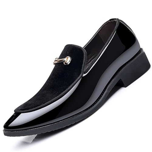 Men's Fashion Patent Leather Slip on Dress Loafers Business Casual Formal Tuxedo Shoe Party Wedding Velvet Penny