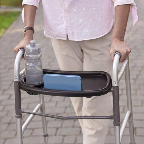 Ferrochef Walker Tray Table with Cup Holder and Phone Slot Removable Food Drink Table Tray Fits Most Folding Walkers Accessories Front Mount Adjustable for Seniors, Black