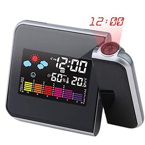 Dis2 DIS Despertador de la proyección Digital con termómetro higrómetro Interior, Cargador USB, Relojes de Alarma Dual for dormitorios, Viajes, durmientes Pesados, de Ajuste Manual de la Hora