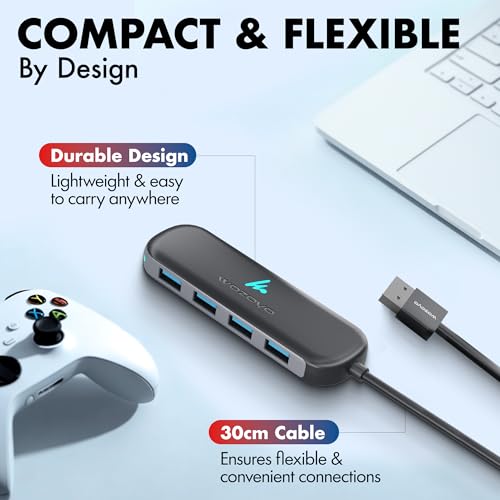Image of USB A to 4 Port Wozoyo USB 3.2 Hub, 4X USB 5Gbps, Data Transfer Speed Upto 5Gbps and 30cm Cable, Multiport Splitter for Laptop and Desktop, Plug and Play, Compact and Portable Expansion Hub