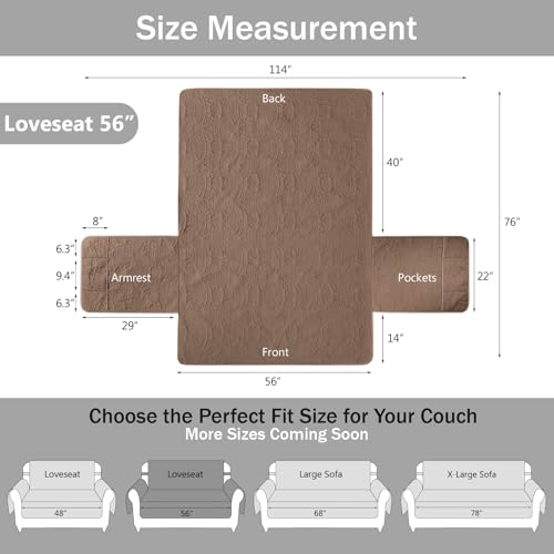 Image of Toffee Loveseat Covers 2 Cushion Couch, Water-Repellent Sofa Cover for Love Seat, Washable Quilted Couch Covers, Pet Friendly Sofa Slipcovers (Loveseat 56 inch, Raw Umber)