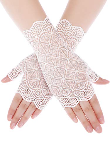 Women fingerless floral lace gloves wrist length bridal lace glov…