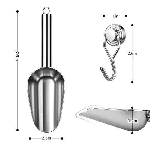 Image of Juome 3oz Stainless Steel Ice Scoop for Freezer with Magnetic Holder, Metal Ice Scoop for Ice Machine, Small Ice Cube Scooper for Freezer Bin for Ge Profile Opal 2.0 Nugget Ice Maker
