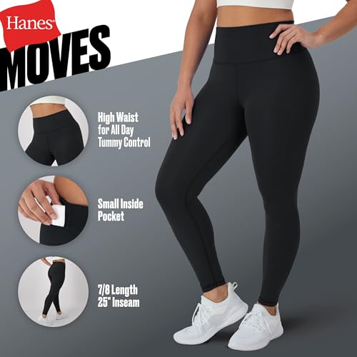 Hanes Women's Moves 7/8, Soft Moisture-Wicking Leggings with Internal Pocket, 25"4