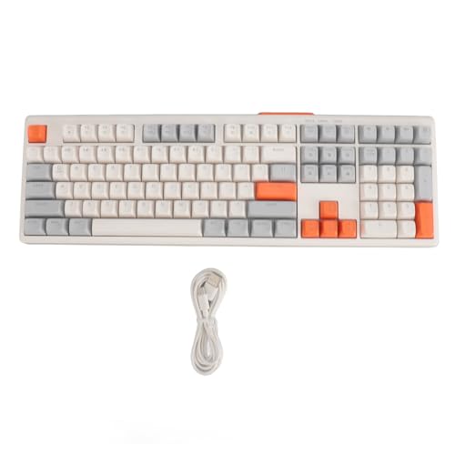 JUNENTER ゲーミングキーボード 108キー エルゴノミックゲーミングキーボード ブラック 26キー アンチゴースティング 静音有線コンピューターキーボード RGBバックライト 8つの照明モード プラグアンドプレイ (ミルクティーカラー)