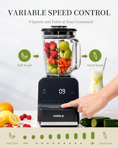 Professional-Smoothie-Blenders-1200W-Powerful-Blender-for-Shakes-and-Smoothies-Puree-Ice-CrushTouchscreen-for-7-Functions-9-Speeds-Plus-Pulse-52oz-Glass-Jar-Dark-Gray