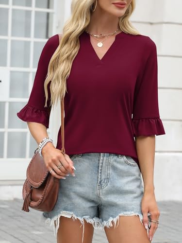 ANRABESS Blouses for Women Dressy Casual 3/4 Sleeve V Neck Shirts Business Work Tunic Tops 2025 Fall Outfits Clothes4