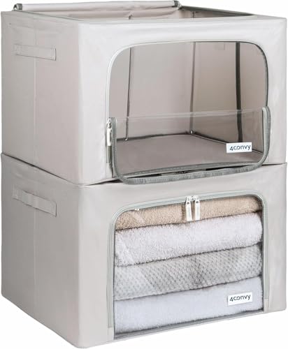Image of 4CONVY Solid, Foldable Clothes Storage Box with Zipper - [2024 UPGRADED MATERIAL] Storage Bag for Duvets, Clothes, Bedding - Storage Box for Clothes with Window