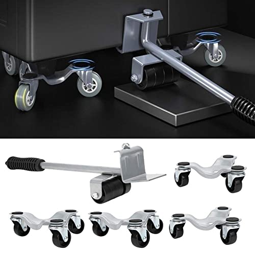 Kit de Déménagement et Levage de Meubles 4 Curseurs Roulettes à 3 Roues Plaque Mobile en Argent pour Objets Lourds Portant 400KG