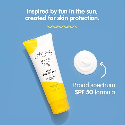 Image of Tubby Todd Mineral Sunscreen SPF 50, Broad Spectrum Lotion for Kids | Water-Resistant for 80 Minutes, Safe for Sensitive Skin, Non-Greasy Feel, 4 fl oz, 2 Pack