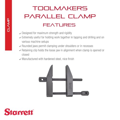 Image of Starrett Toolmakers Parallel Clamp - Ideal for Holding Work in Tapping and Drilling - 1-3 /4 inch Capacity, 1 inch Throat Depth, Hardened Steel, Nice Finish - 161B