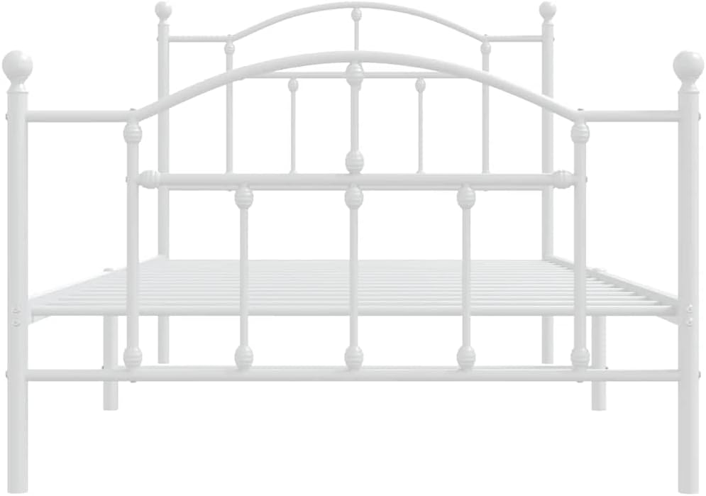 vidaXL 12 Inch Twin Metal Bed Frame with Headboard & Footboard, No Box Spring Needed, Noise Free Platform Bed Frame with Steel Slats, Easy Assembly, Under Bed Storage, Minimalist, White