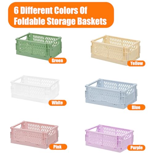 6 Pcs Cajas Plegable Plástico con Pegatinas & Bolígrafo, Cesta Almacenamiento Apilables, Caja Almacenaje Mini Coloridas, Cestas Organizadoras Portátiles para Casa, Oficina, Negocio,Escuela,Cocina,Baño - imagen 3